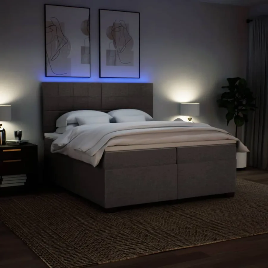 Sommier à lattes de lit avec matelas Taupe 200x200 cm Tissu - 5