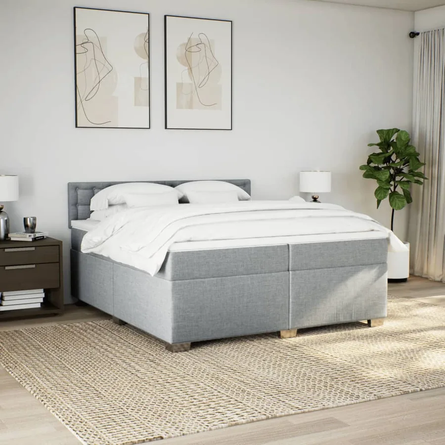 Sommier à lattes de lit avec matelas Gris clair 200x200cm Tissu - 4