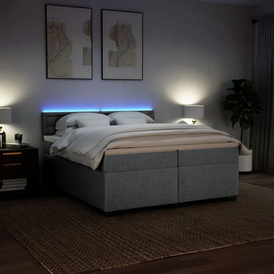 Sommier à lattes de lit avec matelas Gris clair 200x200cm Tissu - 5