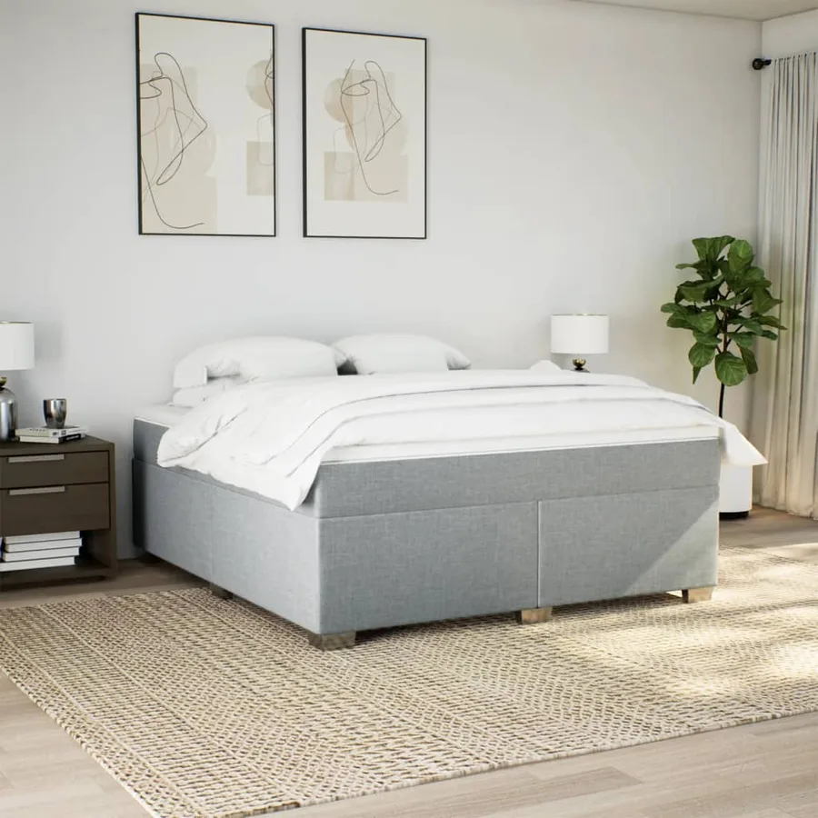 Sommier à lattes de lit avec matelas Gris clair 200x200cm Tissu - 3