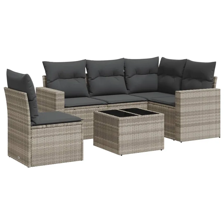 Salon de jardin 6 pcs avec coussins gris clair résine tressée - 2