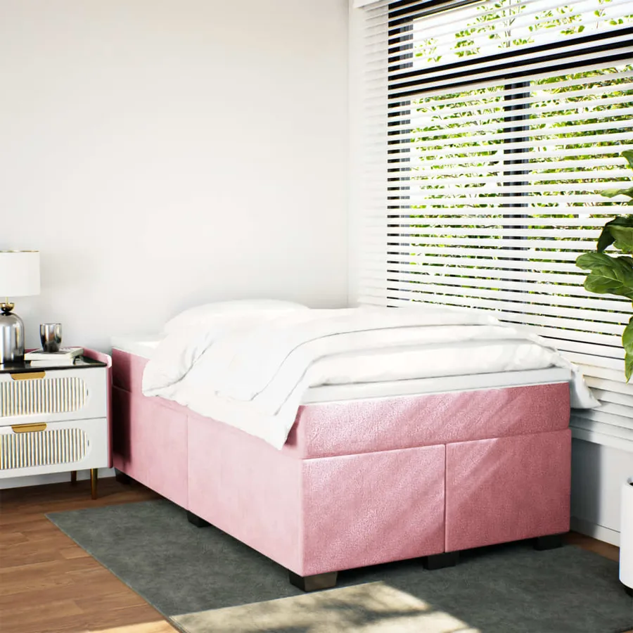 Sommier à lattes de lit avec matelas rose 120x190 cm velours - 3