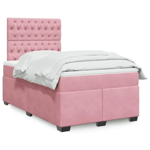 Sommier à lattes de lit avec matelas rose 120x190 cm velours