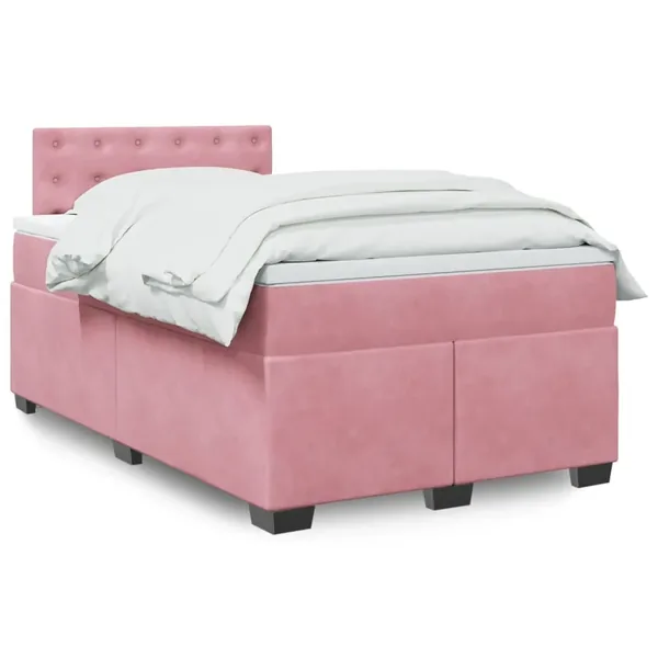 Sommier à lattes de lit avec matelas rose 120x190 cm velours