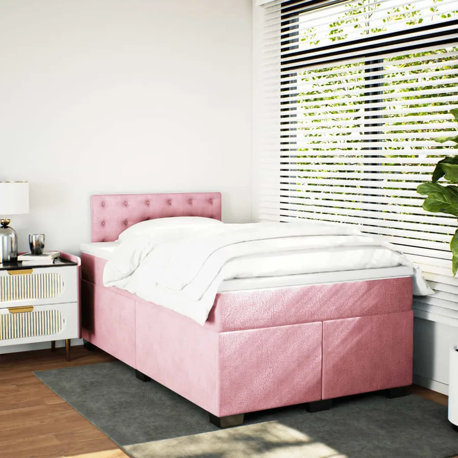 Sommier à lattes de lit avec matelas rose 120x190 cm velours - 3