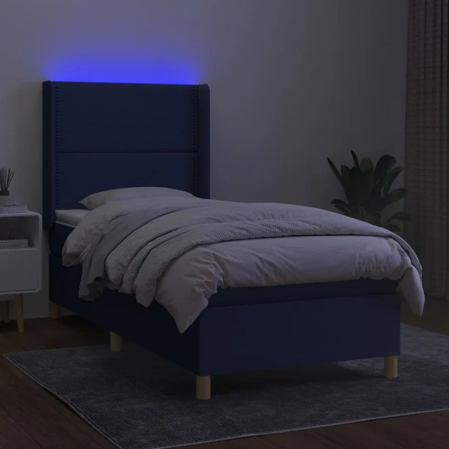 Sommier à lattes de lit matelas et LED Bleu 80x200cm Tissu - 3
