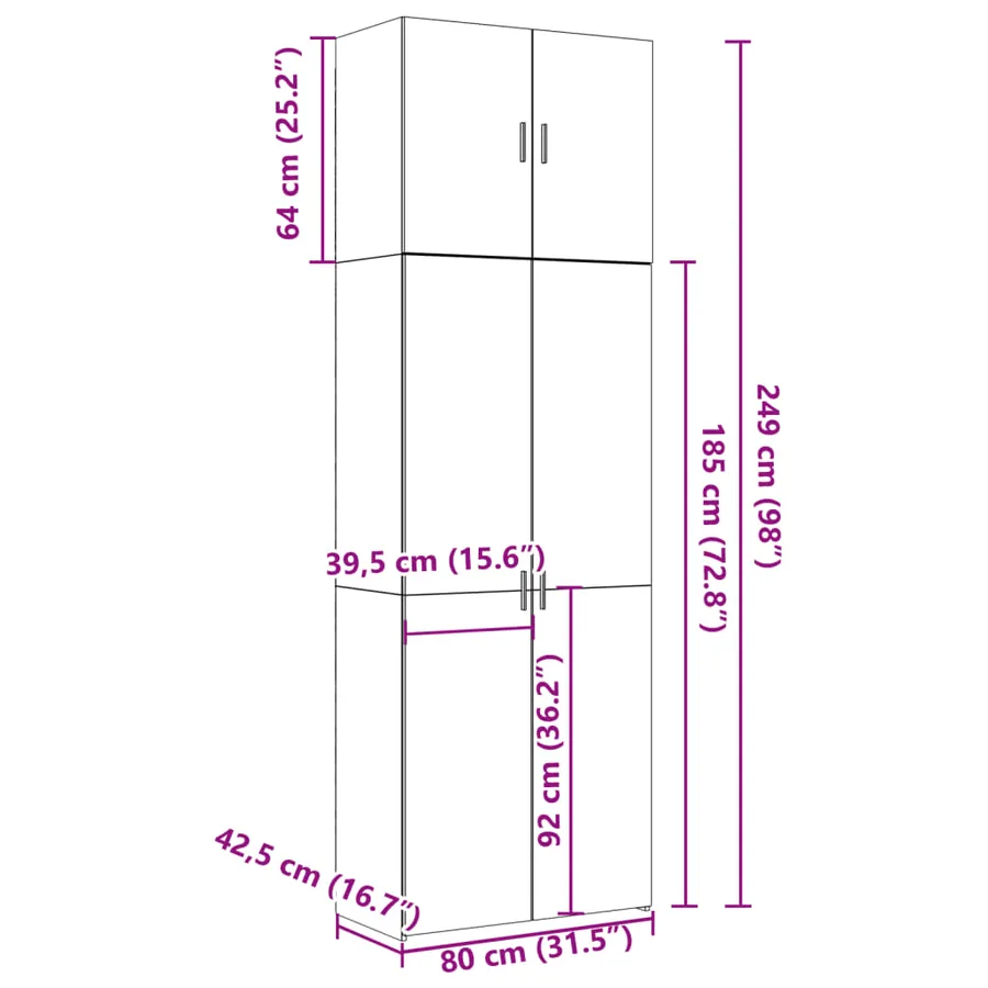 Buffet haut sonoma gris 80x42,5x249 cm bois d'ingénierie - 13