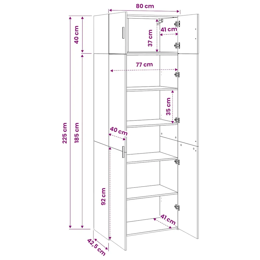 Armoire de rangement sonoma gris 80x42,5x225 cm - 13