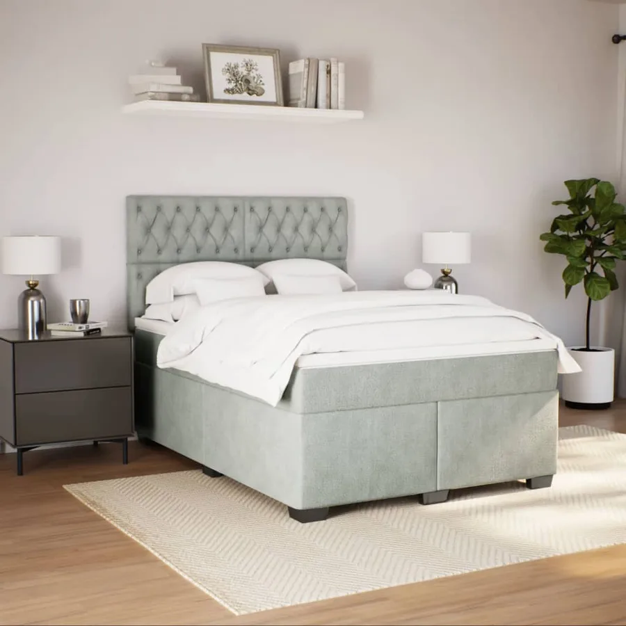 Sommier à lattes de lit et matelas Gris clair 160x200cm Velours - 4