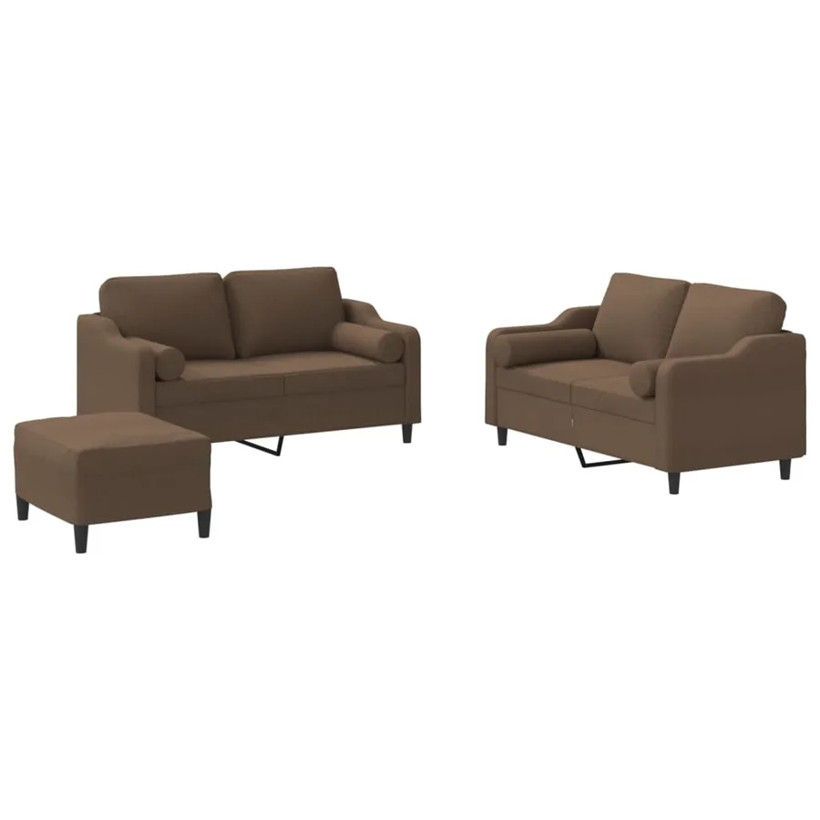 Ensemble de canapés 3 pcs avec coussins marron tissu - 2