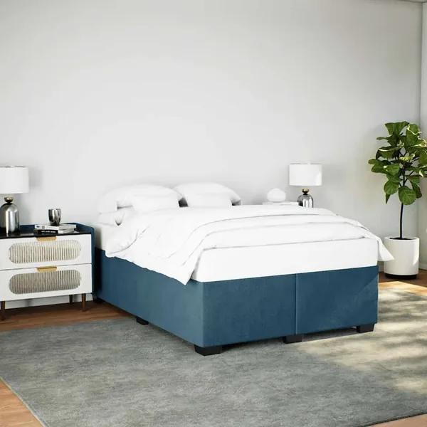 Cadre de lit sans matelas bleu 160x200 cm velours