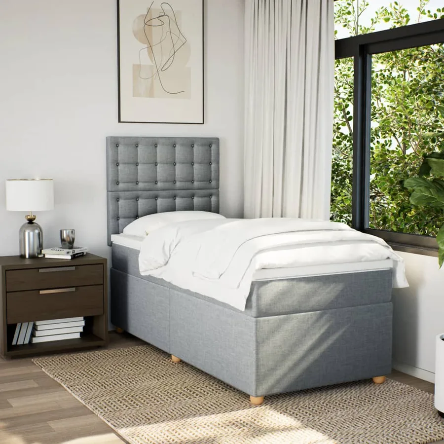 Sommier à lattes de lit avec matelas Gris clair 90x200 cm Tissu - 3