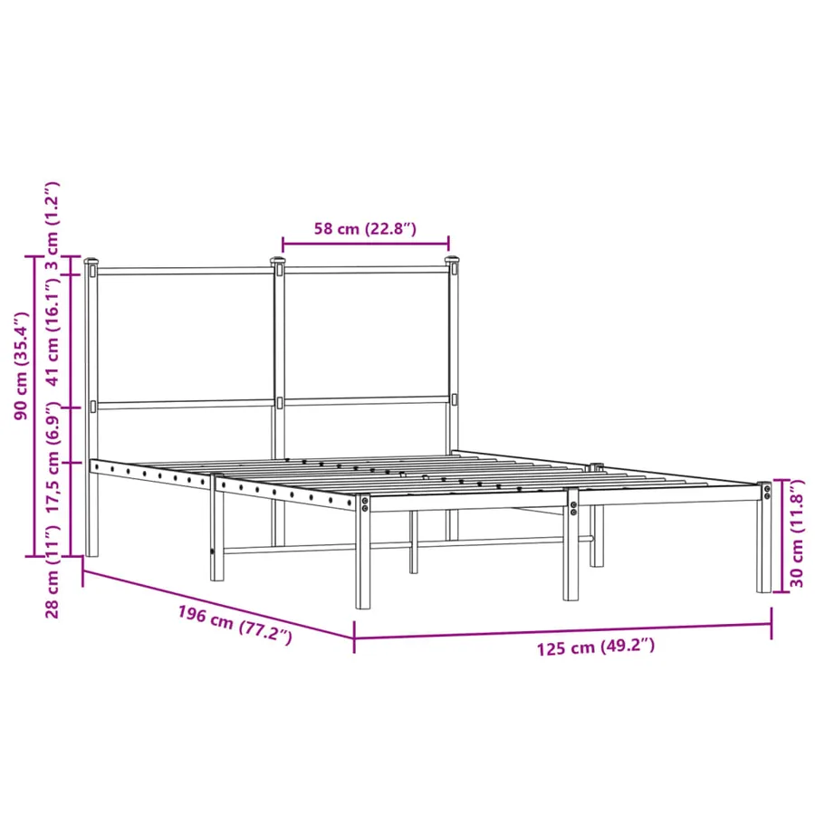 Cadre de lit en métal sans matelas chêne marron 120x190 cm - 10