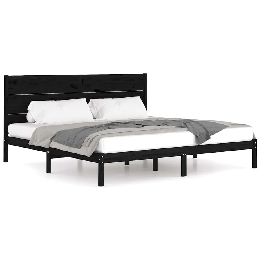 Cadre de lit sans matelas noir 200x200 cm bois massif de pin - 2