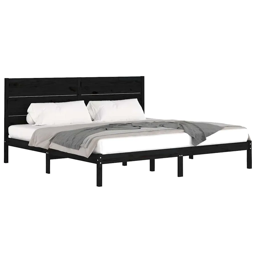 Cadre de lit sans matelas noir 200x200 cm bois massif de pin - 3