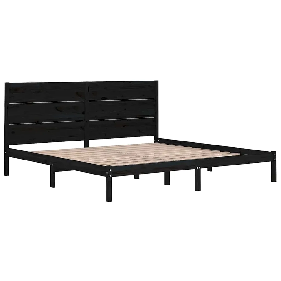 Cadre de lit sans matelas noir 200x200 cm bois massif de pin - 4