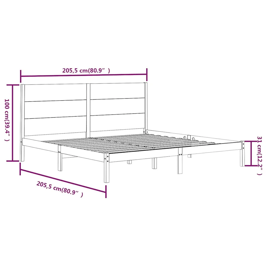 Cadre de lit sans matelas noir 200x200 cm bois massif de pin - 6