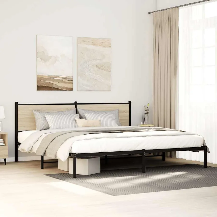 Cadre de lit en métal sans matelas chêne sonoma 193x203 cm