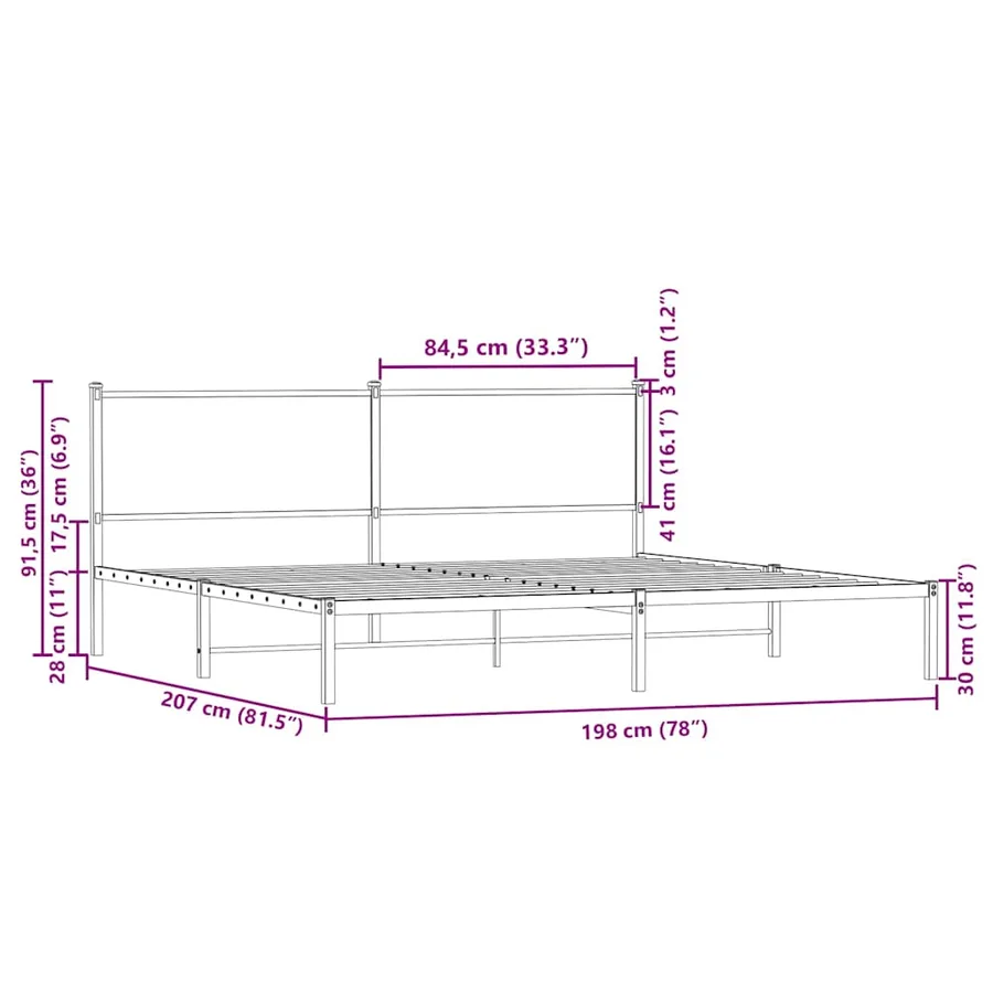 Cadre de lit en métal sans matelas chêne sonoma 193x203 cm - 10