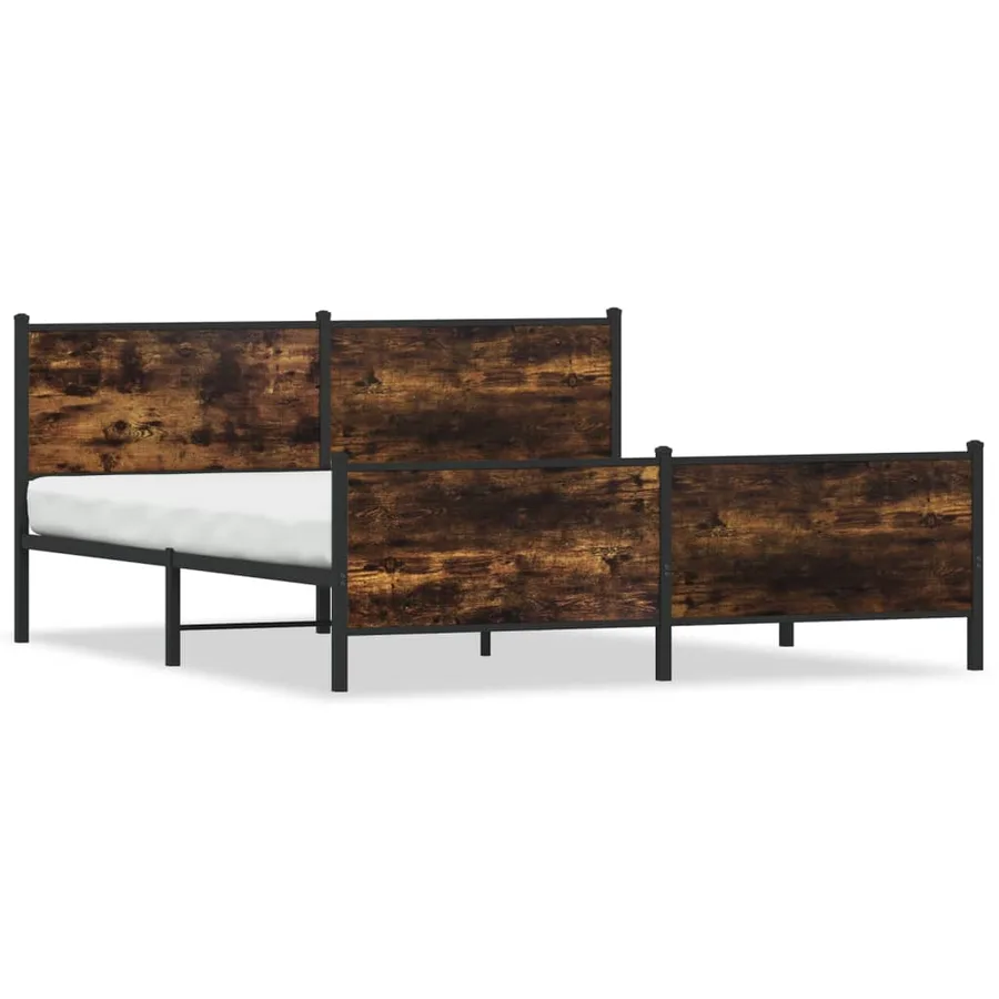 Cadre de lit en métal sans matelas chêne fumé 193x203 cm - 2