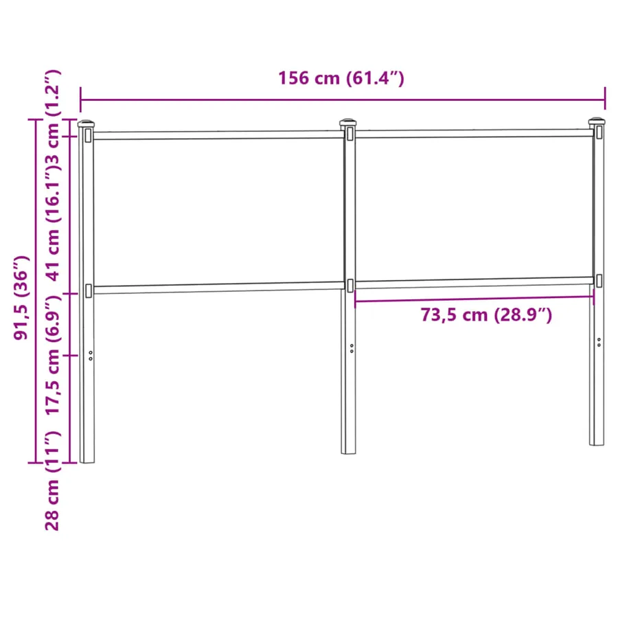 Tête de lit de remplacement chêne fumé 150 cm bois d'ingénierie et acier - 7