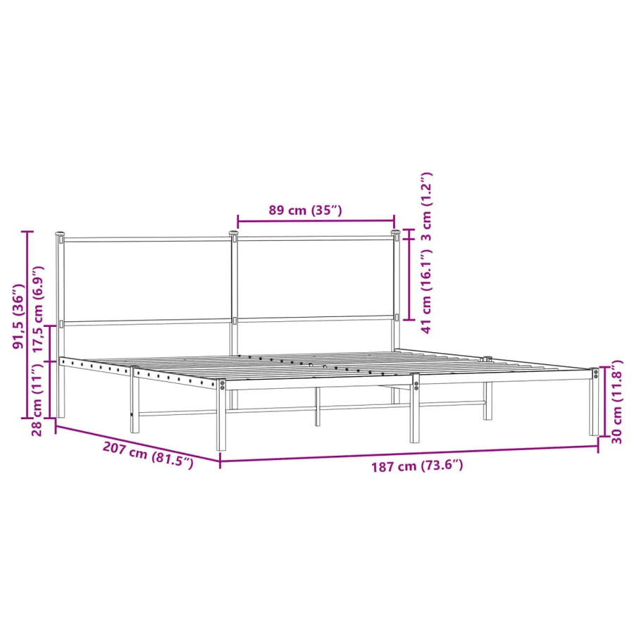 Cadre de lit en métal sans matelas chêne marron 180x200 cm - 10