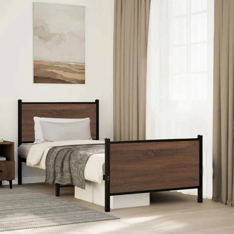 Cadre de lit en métal sans matelas chêne marron 80x200 cm