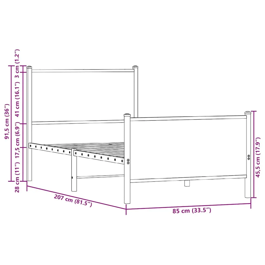 Cadre de lit en métal sans matelas chêne marron 80x200 cm - 10
