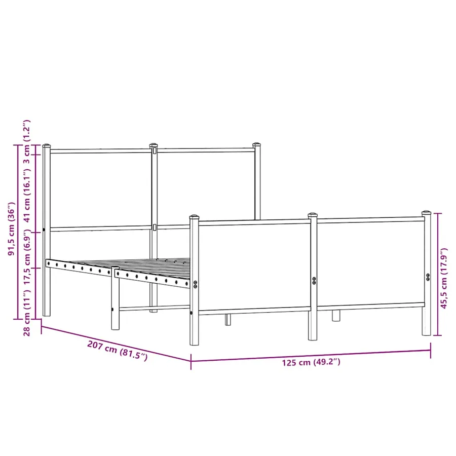 Cadre de lit en métal sans matelas chêne marron 120x200 cm - 10