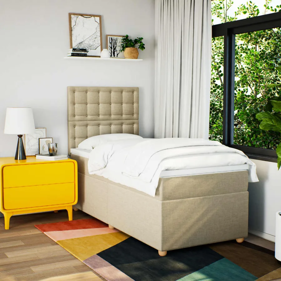 Sommier à lattes de lit avec matelas Crème 100x200 cm Tissu - 3