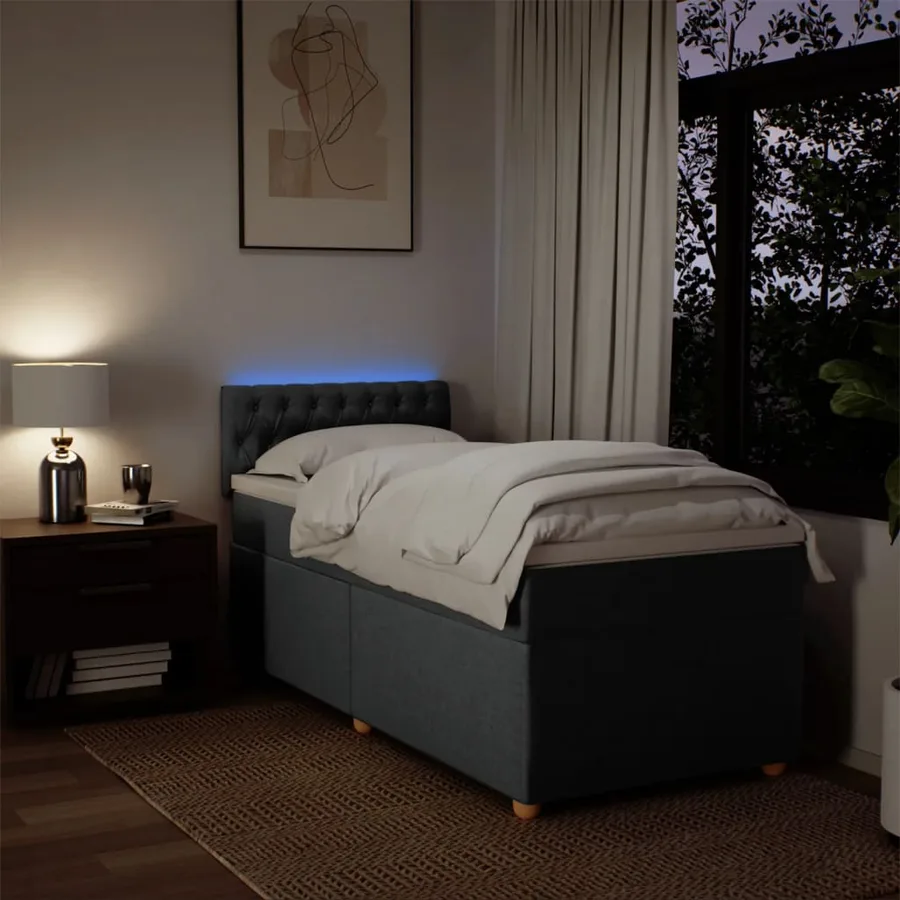 Sommier à lattes de lit avec matelas Gris foncé 100x200cm Tissu - 5