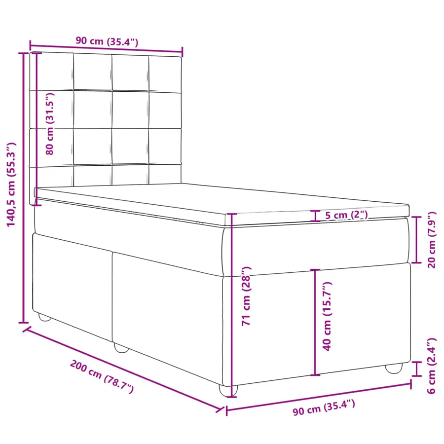 Sommier à lattes de lit avec matelas Crème 90x200 cm Tissu - 13