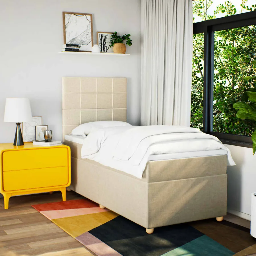 Sommier à lattes de lit avec matelas Crème 90x200 cm Tissu - 3