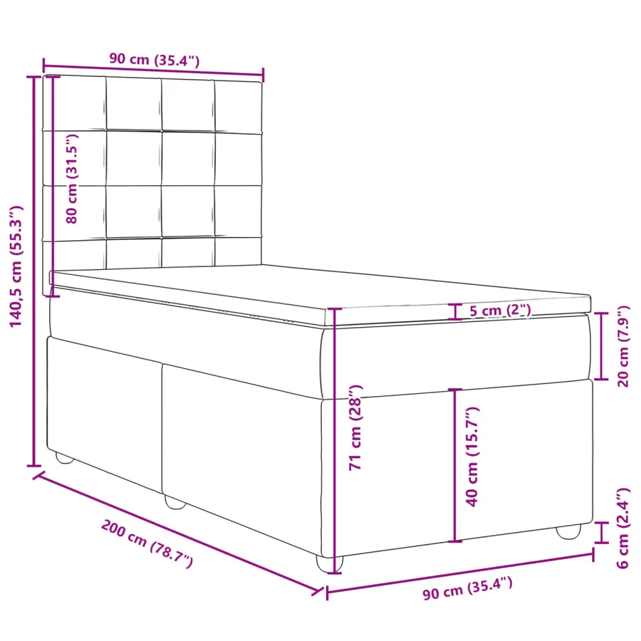Sommier à lattes de lit avec matelas Crème 90x200 cm Tissu - 18