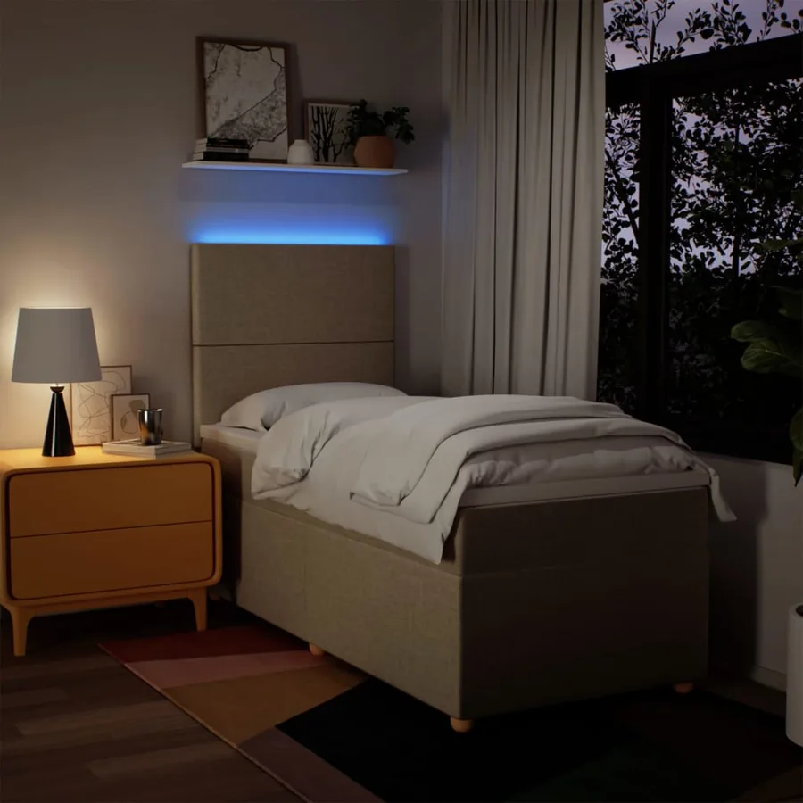 Sommier à lattes de lit avec matelas Crème 90x200 cm Tissu - 4