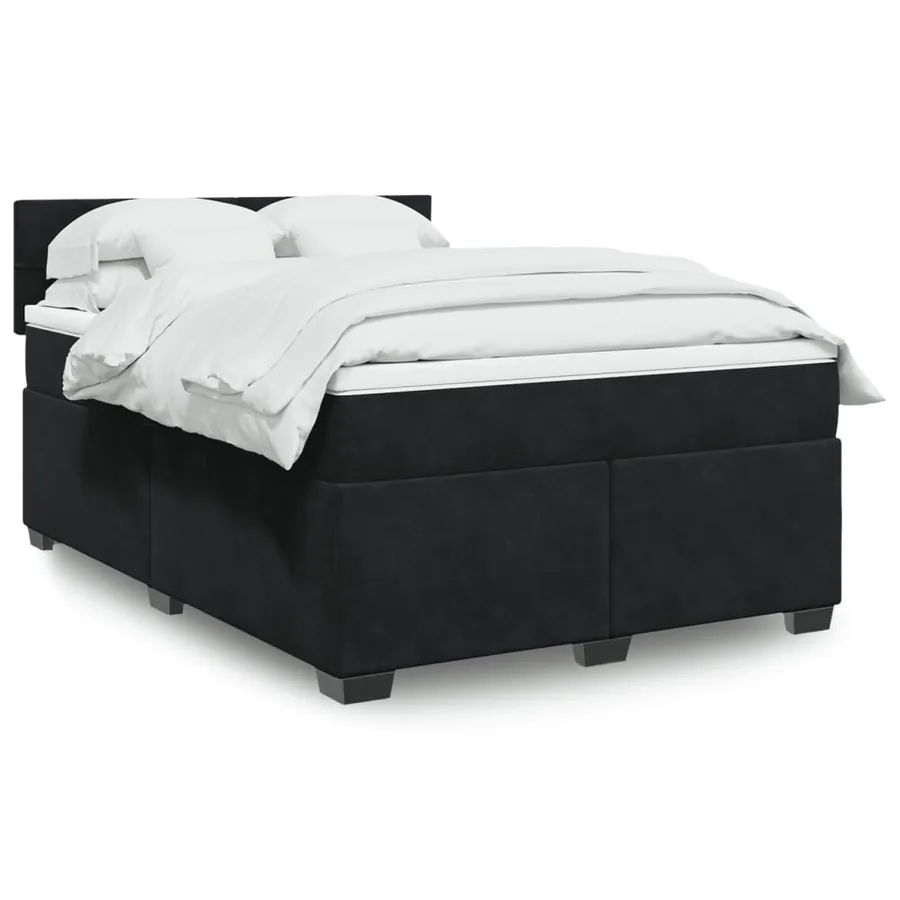 Sommier à lattes de lit avec matelas Noir 140x200 cm Velours