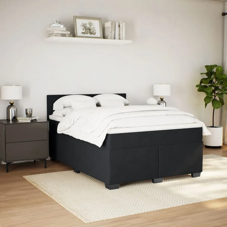 Sommier à lattes de lit avec matelas Noir 140x200 cm Velours - 5