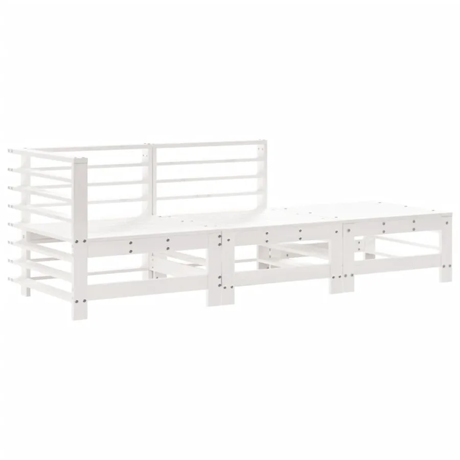 Salon de jardin 3 pcs avec coussins blanc bois massif - 3