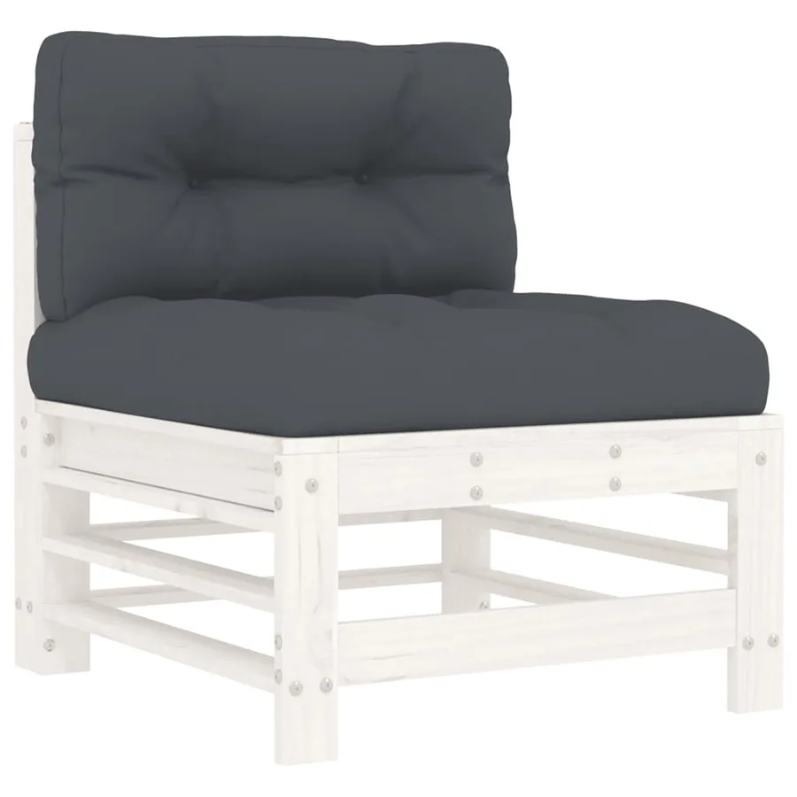 Salon de jardin 3 pcs avec coussins blanc bois massif - 4
