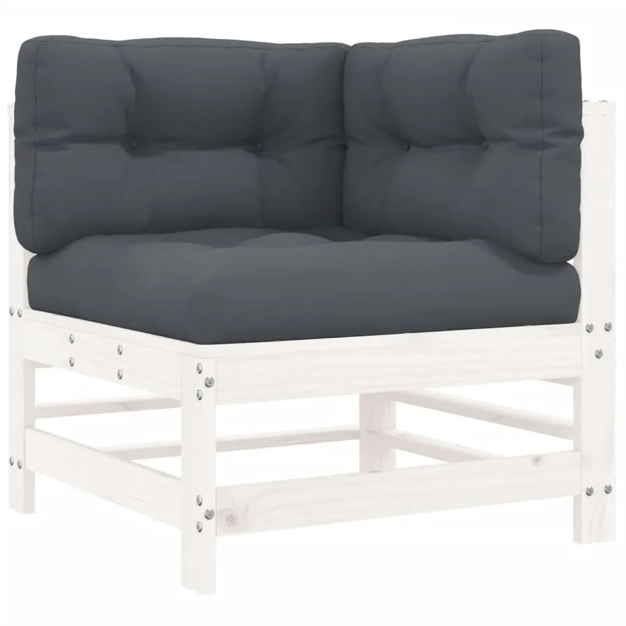 Salon de jardin 3 pcs avec coussins blanc bois massif - 5