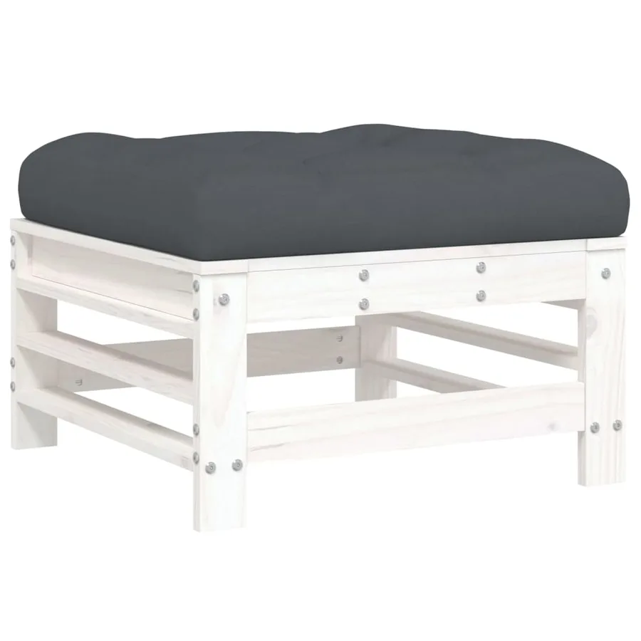 Salon de jardin 3 pcs avec coussins blanc bois massif - 6