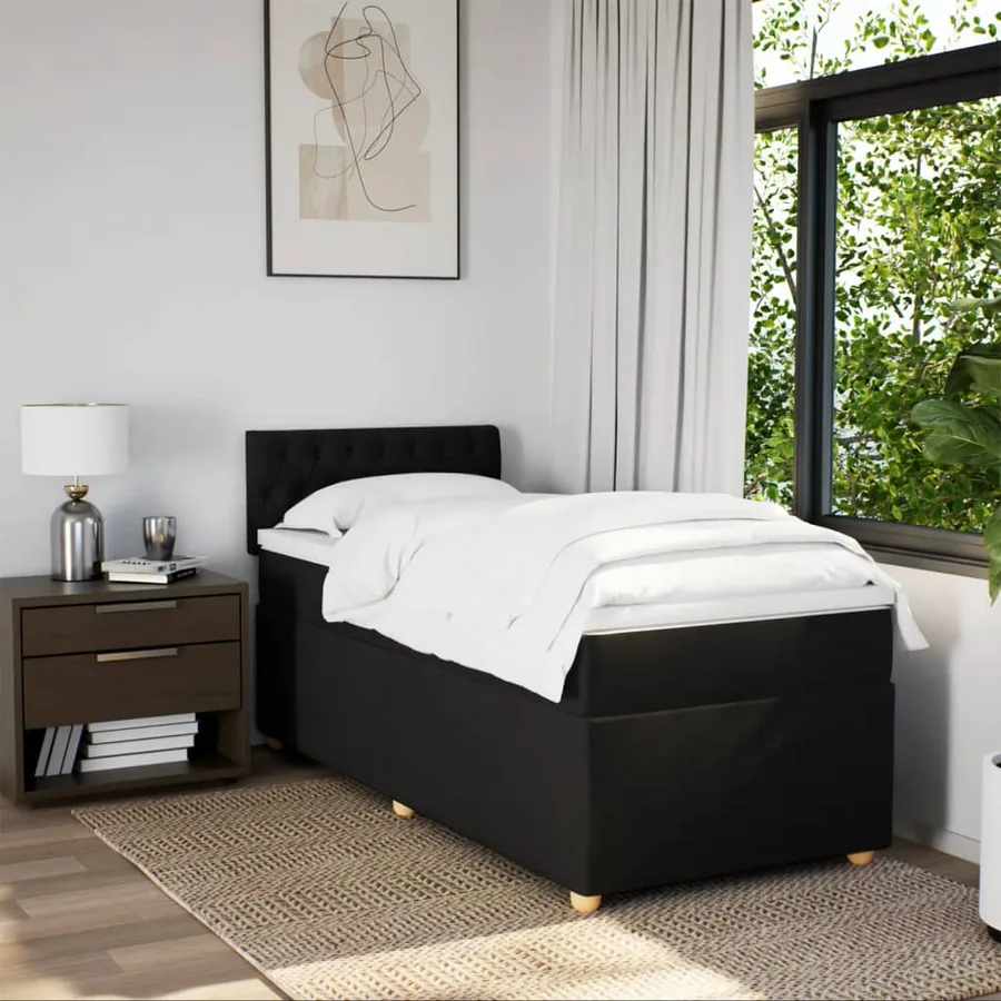 Sommier à lattes de lit avec matelas Noir 90x190 cm Tissu - 4