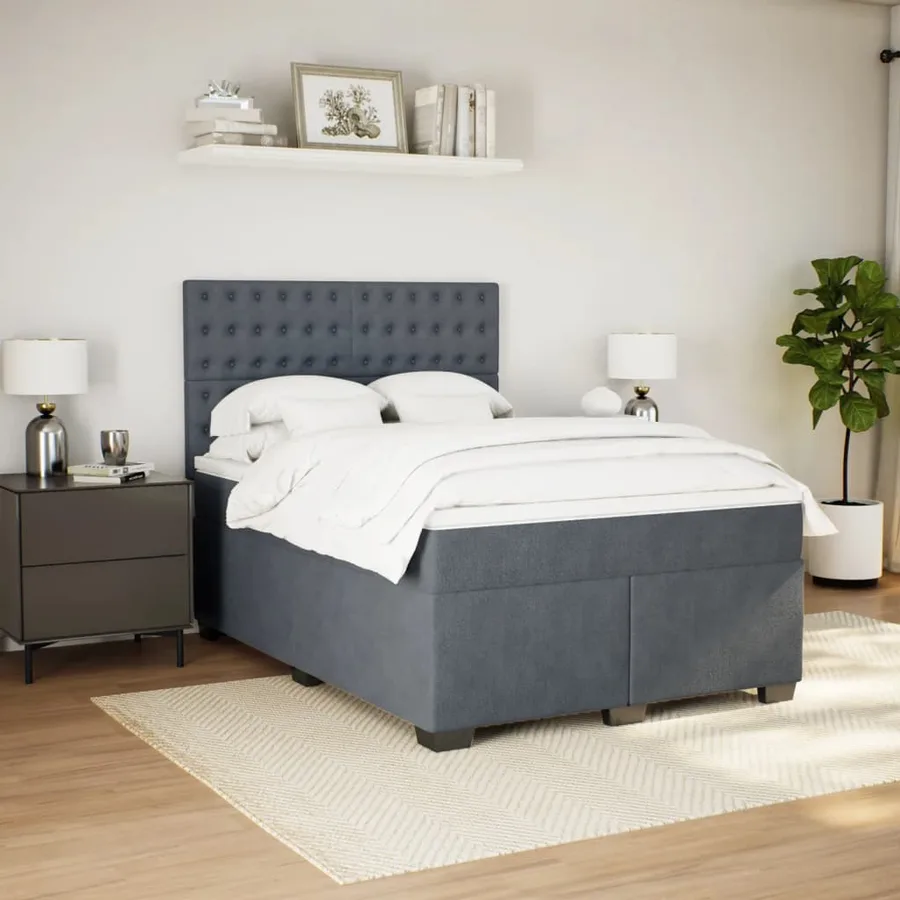 Sommier à lattes de lit et matelas Gris foncé 140x200cm Velours - 5
