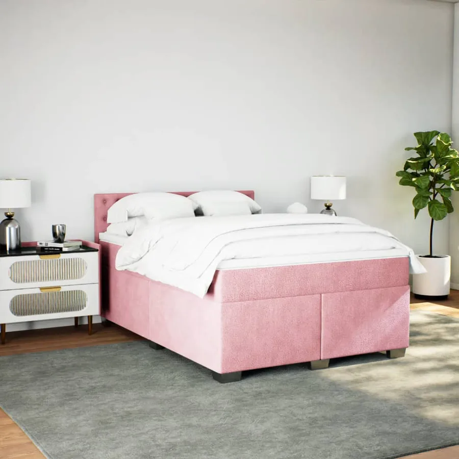 Sommier à lattes de lit et matelas rose foncé 140x200cm velours - 3