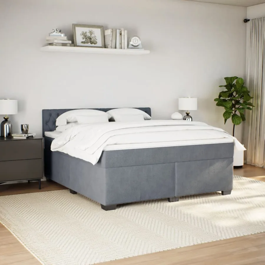 Sommier à lattes de lit et matelas Gris foncé 180x200cm Velours - 3