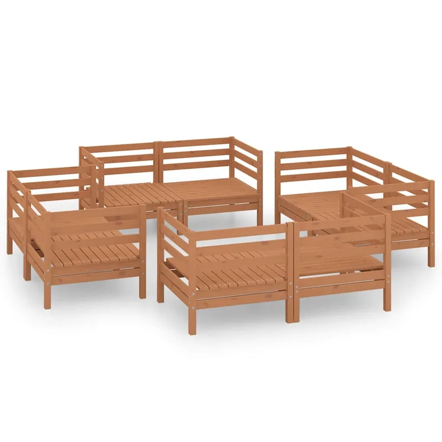 Salon de jardin 8 pcs Marron miel Bois de pin massif - 2