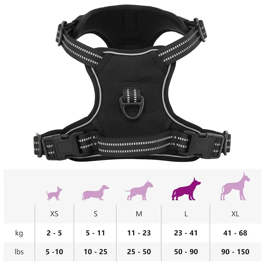 Harnais pour chien avec laisse et collier réglables noir L - 14