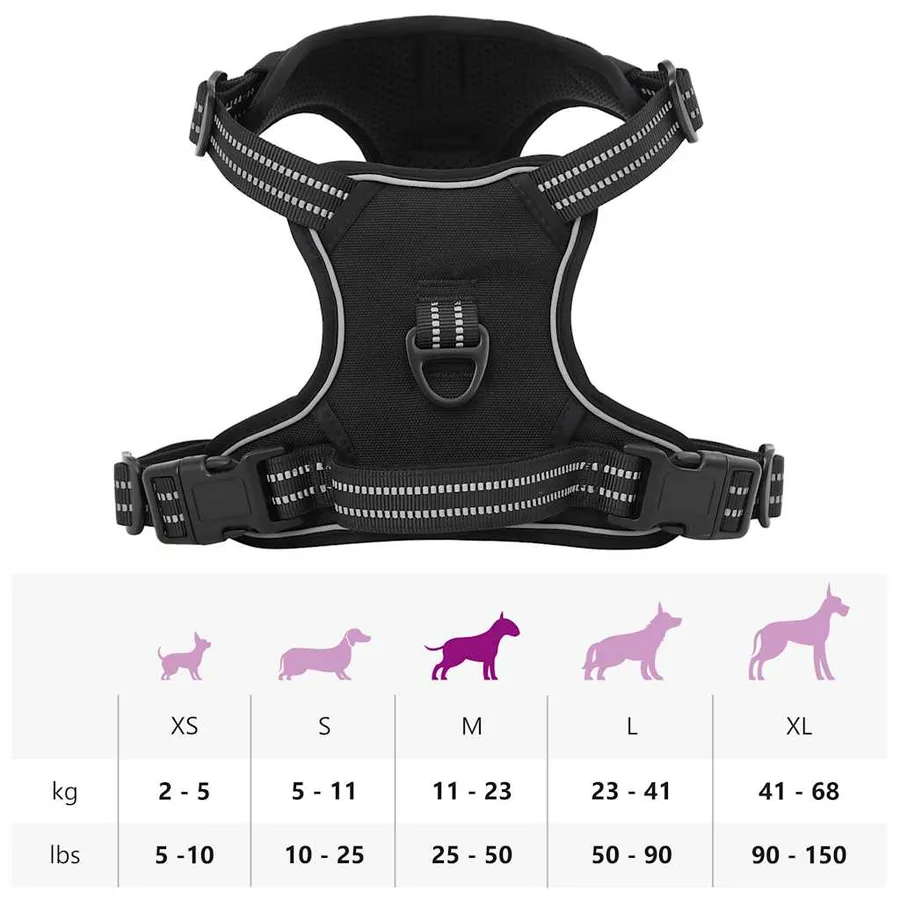 Harnais pour chien avec bandes réfléchissantes réglables noir M - 11