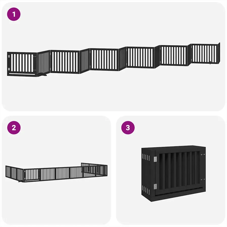 Barrière pour chien porte pliable 12panneaux noir bois peuplier - 5