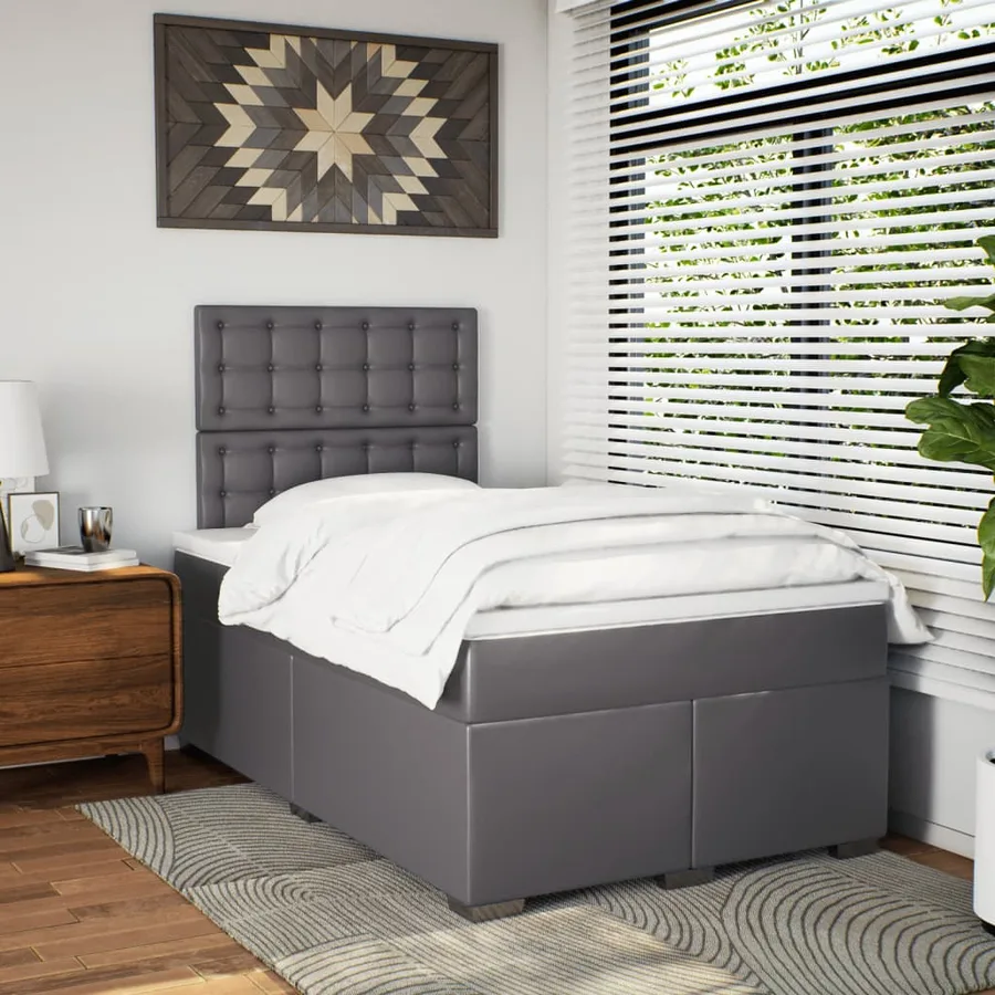 Sommier à lattes de lit avec matelas gris 120x190 cm similicuir - 3